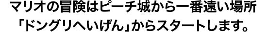 マリオの冒険はピーチ城から一番遠い場所「ドングリへいげん」からスタートします。