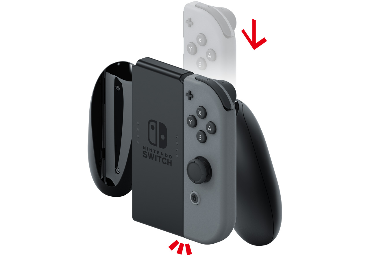 Sliding a Joy-Con onto the Joy-Con grip