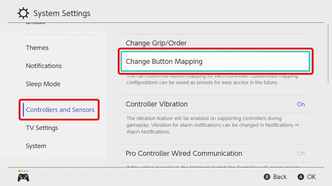 Pick the controller whose button assignment you'd like to change, then select Change.