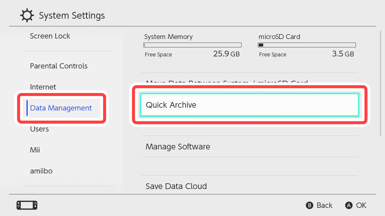 Select the game that you want to archive from the list shown.