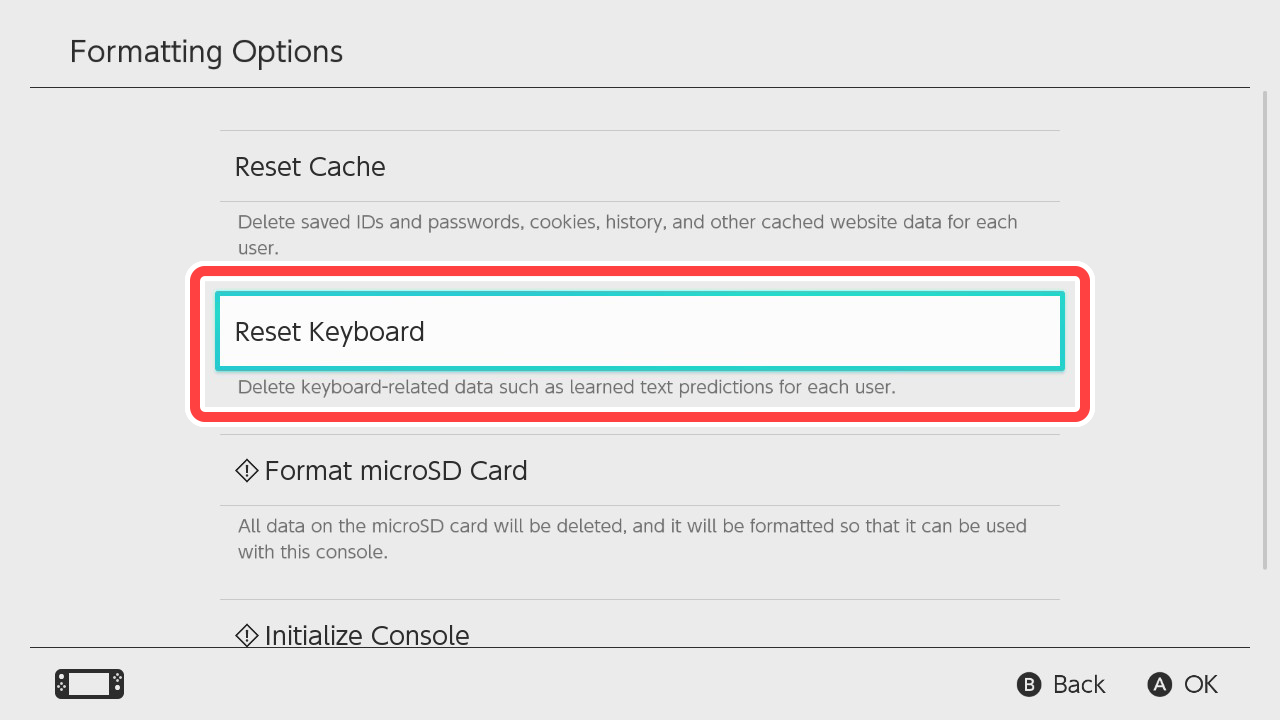 System → Formatting Options → Reset Keyboard