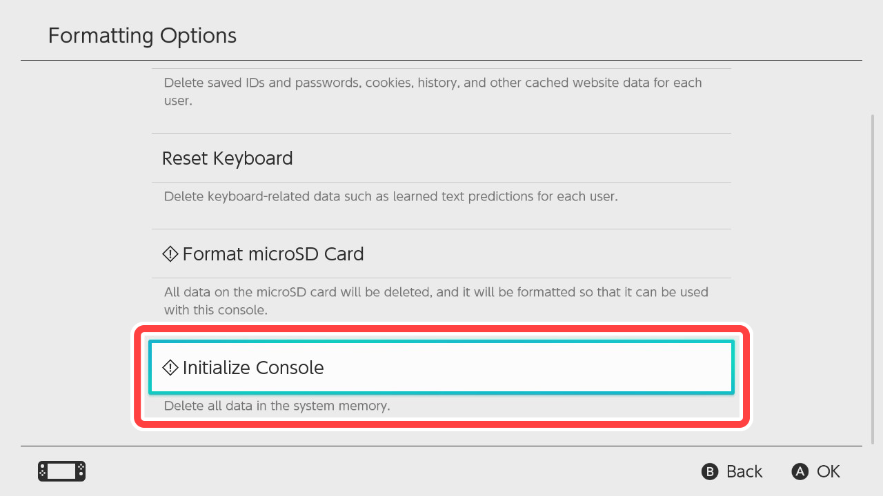 System → Formatting Options → Initialize Console