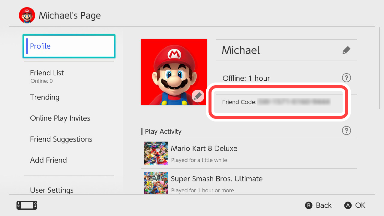User page → Profile screen