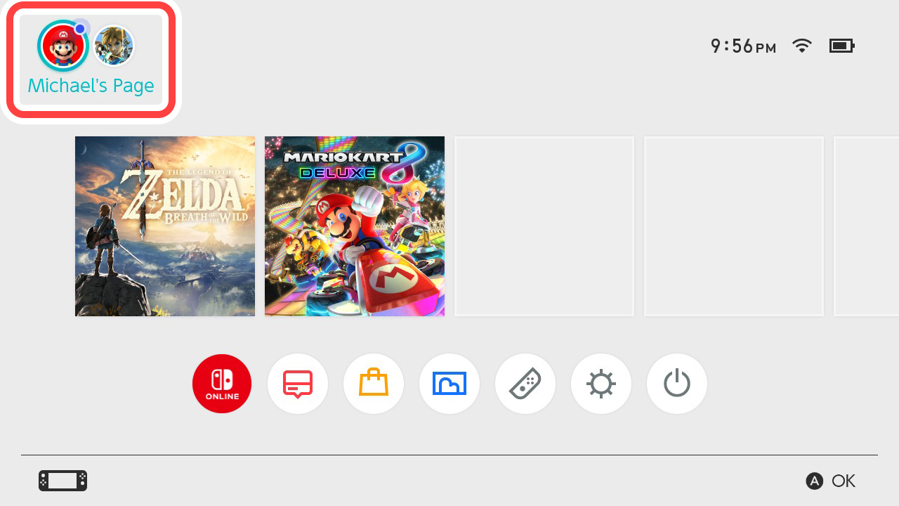 HOME Menu (showing the blue mark)