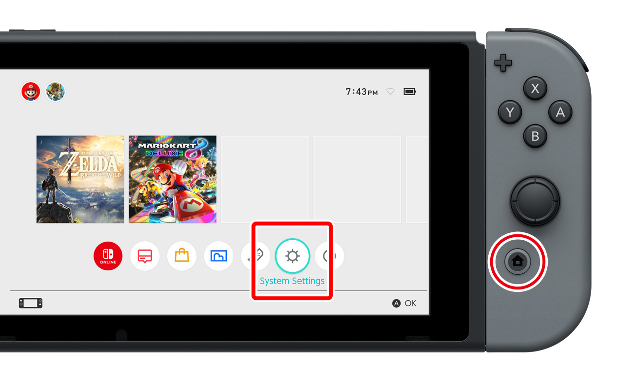 Pressing the HOME Button and selecting System Settings from the HOME Menu