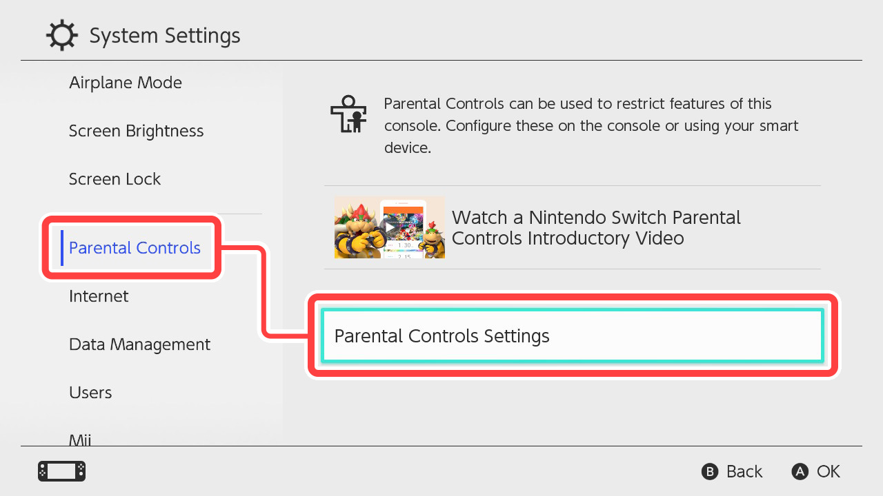 Select Parental Controls → Parental Controls Settings.