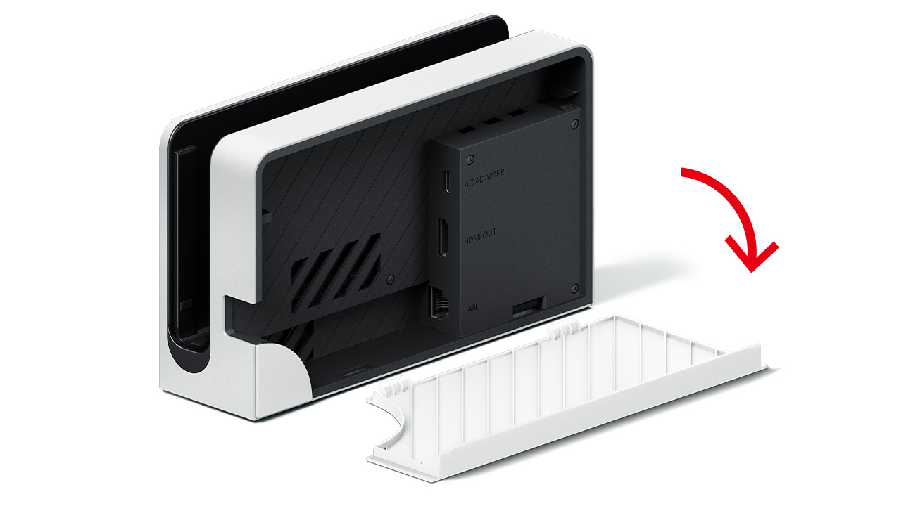 Open the cover on the rear of the Nintendo Switch dock.