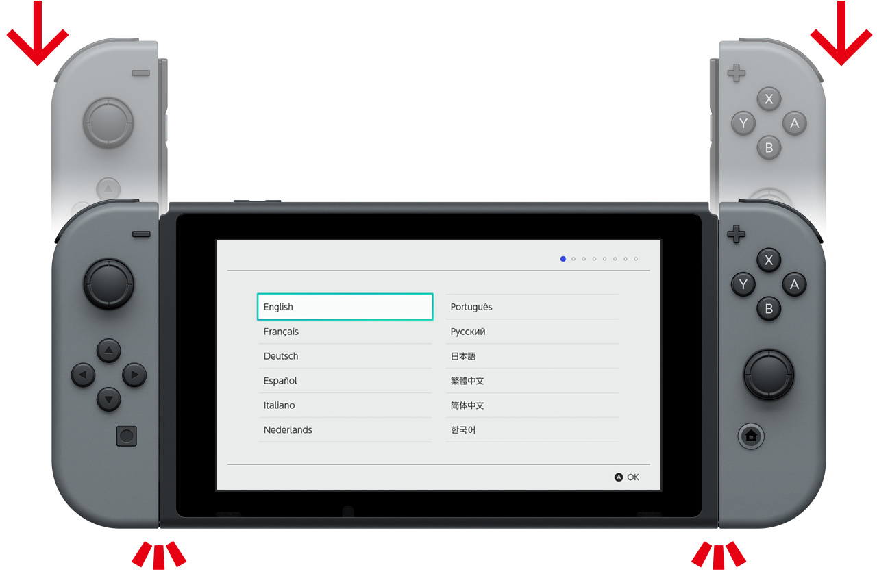 Connecting the left and right Joy-Con controllers to the console in Handheld Mode