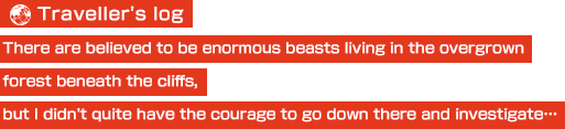 【Traveller's log】There are believed to be enormous beasts living in the overgrown forest beneath the cliffs, but I didn't quite have the courage to go down there and investigate…