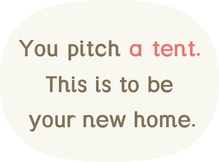 You pitch a tent.This is to be your new home.