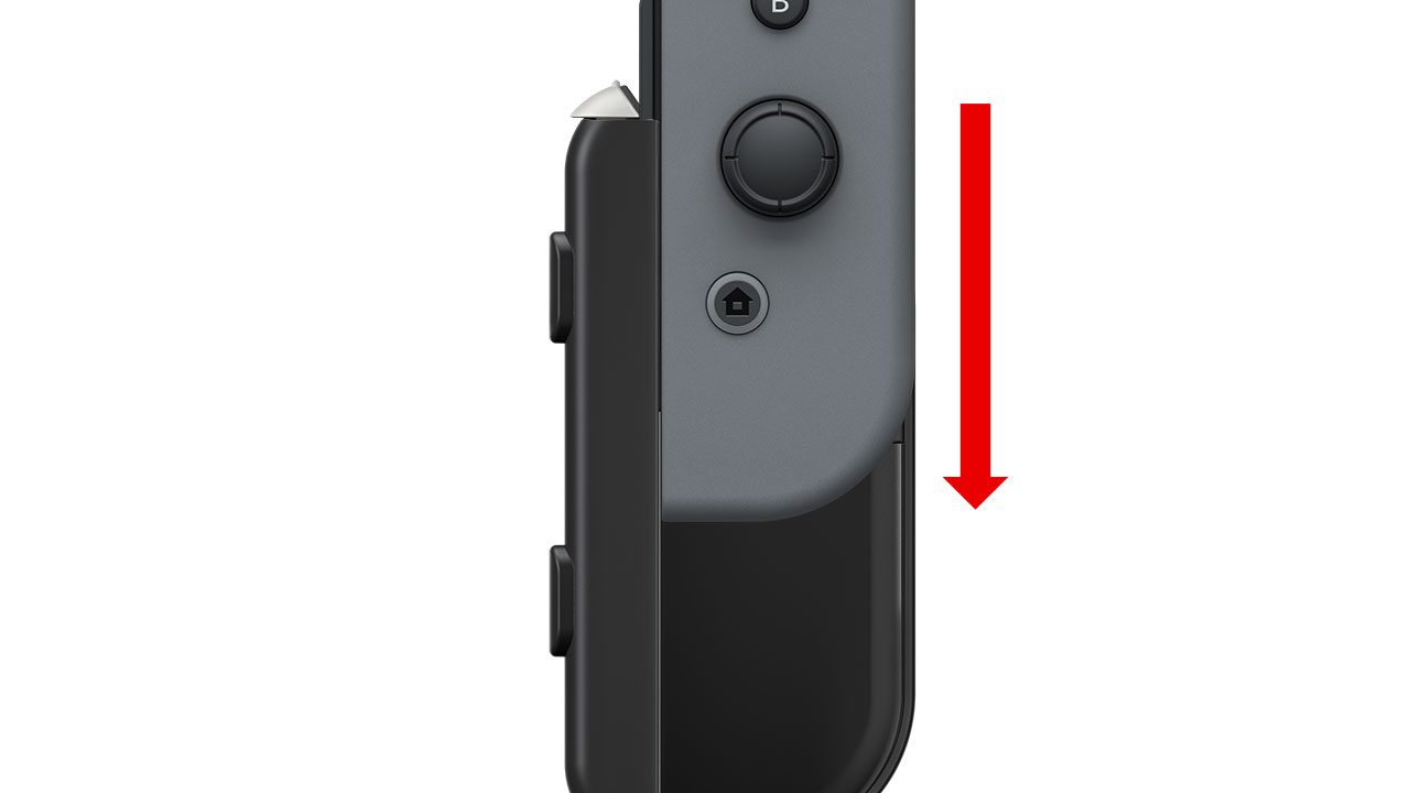 Aligning the side rail, slide the Joy-Con downwards.